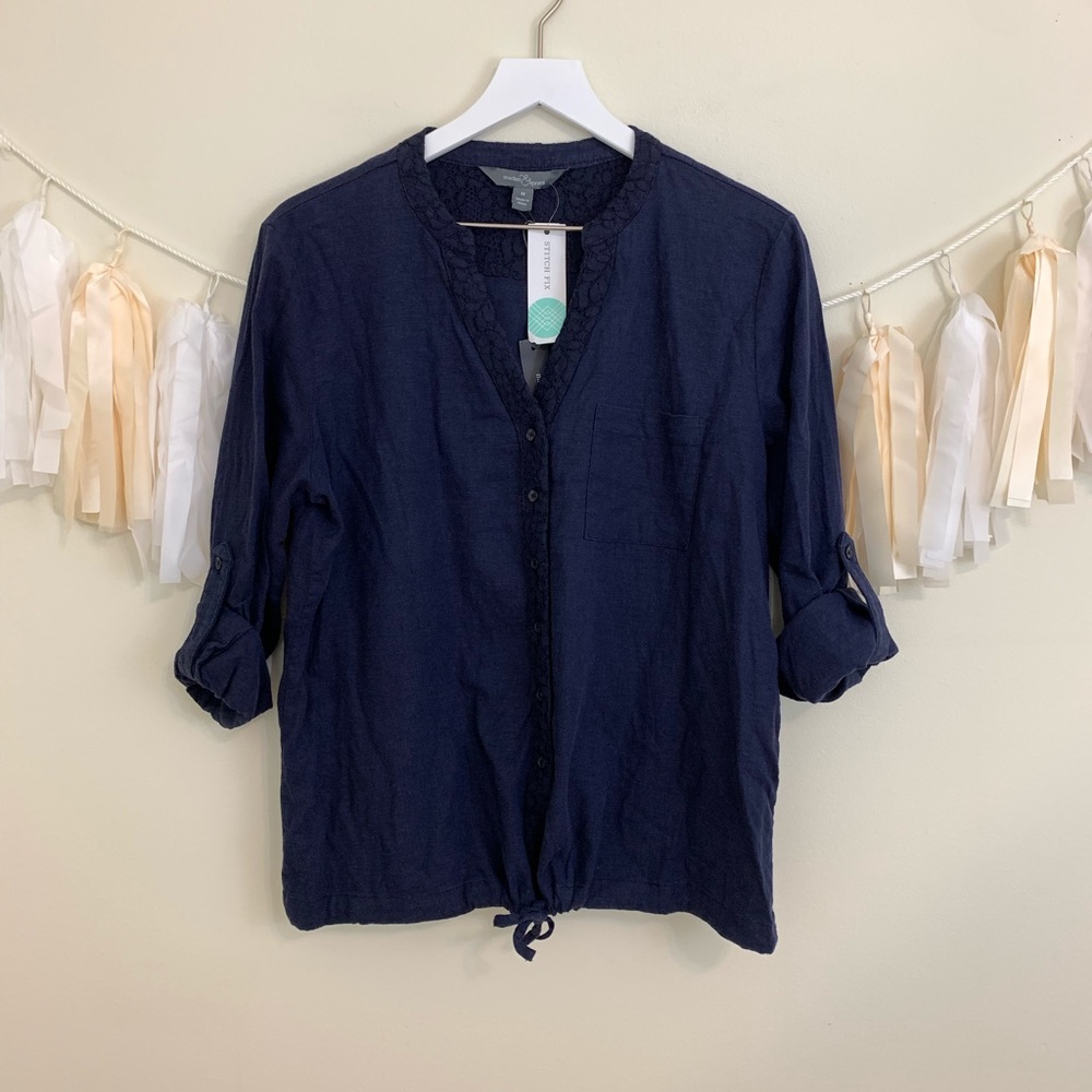 MARKET & SPRUCE Vavien Lace Detail Linen Top